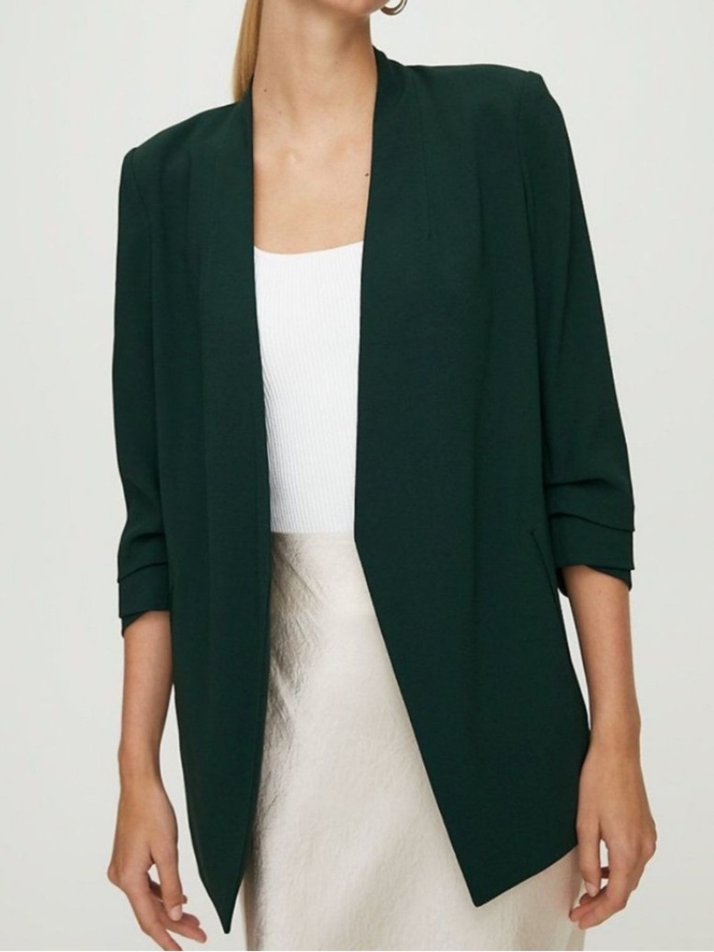 Aritzia Babaton Power Hip Blazer Dark Green Size 0 Open Front